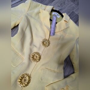 Missguided Yellow Blazer with Gold Floral Buttons
